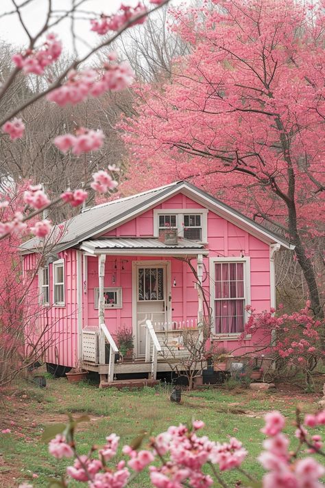 Cottage Trailer, Shed Tiny House, Cute Little Houses, Old Garage, Pink Cottage, Casas The Sims 4, Tiny Cottage, Tiny House Floor Plans, Board Quotes