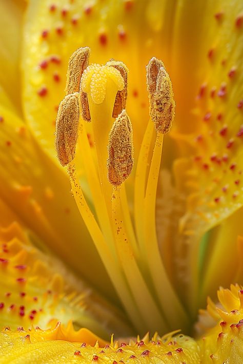 Experience the beauty of macro photography with this highly detailed image of a yellow flower's stamen. The sharp focus and vivid colors bring out the intricate patterns and textures. Explore more ideas for abstract macrophotography in our latest article and learn how to capture such captivating details. Save this pin for your next photo session! Macro Film Photography, Micro Photography Flowers, Natural Patterns In Nature, Texture Photography Ideas, Gravity Sketch, Stem Biology, Abstract Macro Photography, Creative Macro Photography, Macro Environment