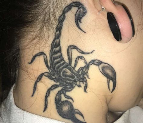 Scorpion Throat Tattoo, Scorpion Tattoo On Neck, Neck Side Tattoo, Scorpio Neck Tattoo, Scorpion Hand Tattoo, Shoulder Neck Tattoos, Scorpion Neck Tattoo, Side Of Neck Tattoo, Neck Tats