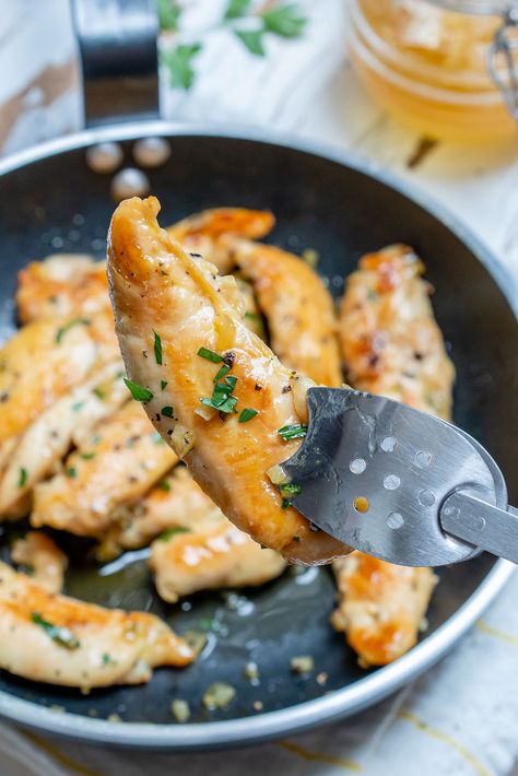 Honey Garlic Butter Chicken Tenders for Clean Eating Meal Prep! | Clean Food Crush Garlic Butter Chicken Tenders, Clean Eating Meal Prep, Clean Meal Prep, Meal Prep Clean Eating, Clean Eating Meal Plan, Garlic Butter Chicken, Clean Food Crush, Food Crush, Honey Garlic