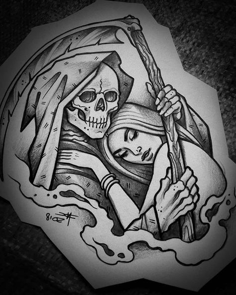 Bubbles Tattoos, Grim Reaper Tattoo, Reaper Tattoo, Armband Tattoos, Japan Tattoo Design, Tattoo Zeichnungen, Chicano Art Tattoos, Skulls Drawing, Sketch Tattoo Design