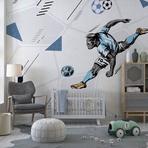 European Wallpaper, Wallpaper Football, Sports Wallpaper, Nursery Wall Murals, Football Wall, Focal Points, Sports Wallpapers, Kid Room, Football Wallpaper