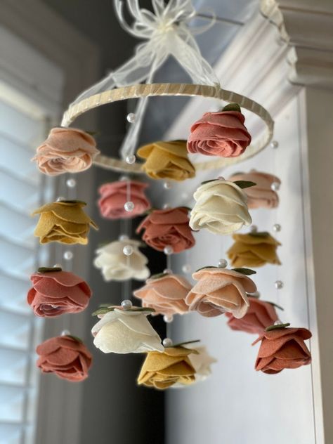 Flower Mobile, Felt Roses, Baby Pearls