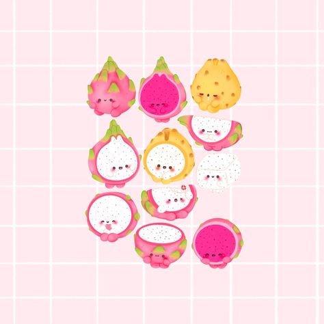 Red Dragon Fruit, Fruit Clipart, Fruit Animals, Kawaii Fruit, Oc Design, Kawaii Illustration, Cute Dragons, Line Tattoos, Dragon Fruit