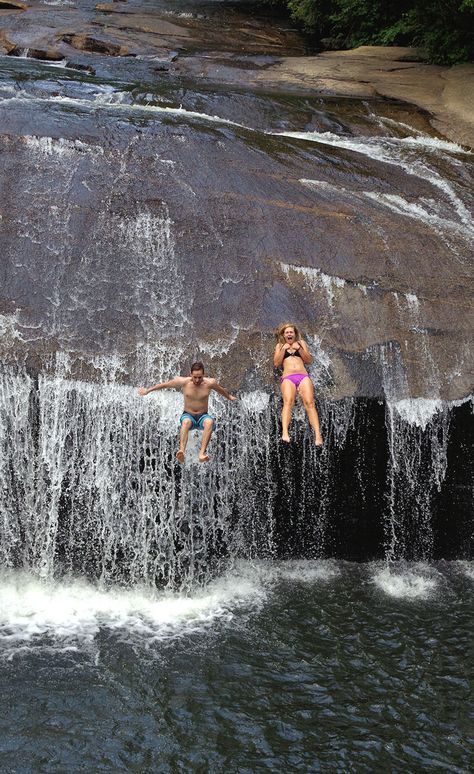 Turtleback Falls - a natural water slide in Pisgah National Forest in the North Carolina mountains near Asheville. Info: https://www.romanticasheville.com/turtleback-falls Natural Water Slide, Gorges State Park, Carolina Mountains, North Carolina Travel, Pisgah National Forest, North Carolina Mountains, Duluth Mn, Appalachian Mountains, Water Slide