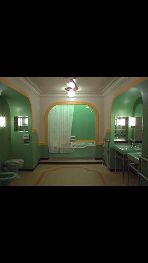 Bathroom from The Shining Shining Bathroom, The Shining Bathroom, Blue Hallway, Vintage Bathrooms, The Shining, Big Screen, Hallway