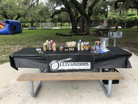 This was a make your own wand station. We provided chopsticks, paint, brushes and other craft bits. We also ordered a stand used for colored pencils to serve as a drying station. Wand Making Station, Harry Potter Birthday, Magic Wand, 10th Birthday, Colored Pencils, Harry Potter, Birthday, 10 Things