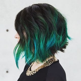 Hair Teal Hair Short, Messy Bob Hairstyles, Angled Bob, Short Hair Color, Real Human Hair, Green Hair, Ombre Hair, Bobs Haircuts, Blue Hair