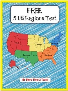 FREE Printable 5 US Regions Map Test - Homeschool Giveaways Us Regions Activities, Us Regions Map Free Printable, Adaptive Teaching, Turtle Activities, Catholic Classroom, States Capitals, United States Regions, Son Poems, Third Grade Social Studies