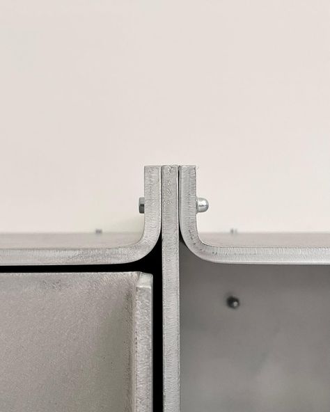 We achieve a refined aesthetic in this object by consistently applying a single action, namely folding one or 2 sides of an aluminum sheet… | Instagram Aluminum Extrusion Design, Aluminium Cabinet, Metal Sheet Design, Structural Drawing, Aluminum Furniture, Aluminum Extrusion, Aluminum Sheet, Aluminium Sheet, Metal Sheet