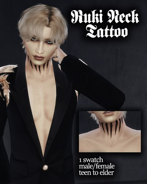 Sims 4 neck tattoo for male & female Sims Sims 4 Neck Tattoo, Tattoos Sims 4, Goth Male, Sims 4 Cc Goth, Ruki The Gazette, Goth Baddie, Female Sims, Sims 4 Male Clothes, Sims 4 Tattoos