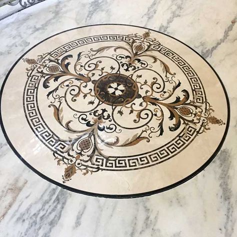 Waterjet Marble Medallion, Versace Furniture, Marble Inlay Floor, Marble Medallion, Inlay Flooring, Entry Tile, Floor Medallion, Waterjet Marble, Black Floor Tiles