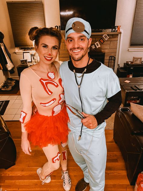 Family Doctor Costumes, Operation Costume Couple, Operation Couples Costume, Operation Halloween Costume Diy, Physical Therapy Halloween Costumes, Operation Costume Diy, Doctor Couple Costume, Doctor And Patient Costume, Healthcare Halloween Costumes