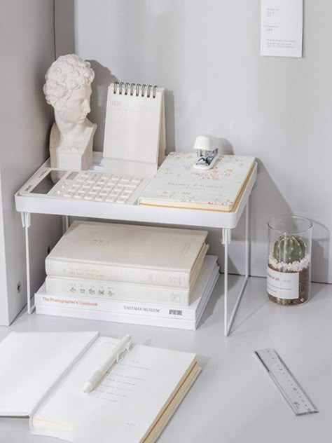 1pc Desktop Storage Rack | EMERY ROSE Folding Shelf, Study Desk Decor, Desk Inspiration, White Desk, Racun Shopee, Study Room Decor, Room Desk, Stationery Storage, Minimalist Room