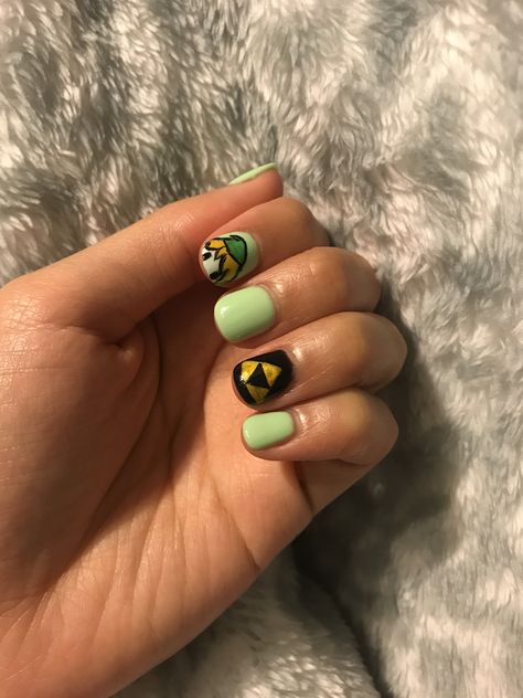 Zelda Nails Designs, Legend Of Zelda Nails, Zelda Nail Art, Zelda Nails, Gamer Nails, Lila Nails, Rockabilly Nails, Zelda Birthday, Princesa Zelda