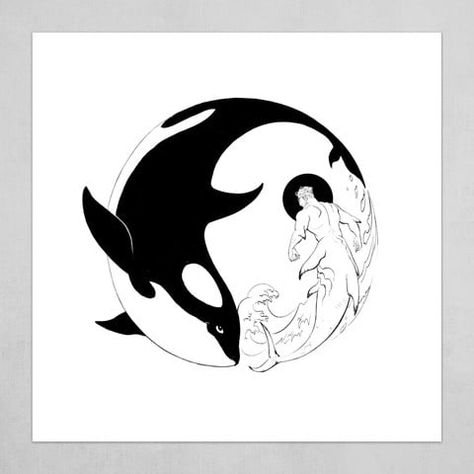 Orca Yin Yang Tattoo, Orca Whale Tattoo, Orca Art, Orca Tattoo, Yin Yang Tattoos, Whale Tattoos, Orca Whales, Killer Whales, Minimalist Prints