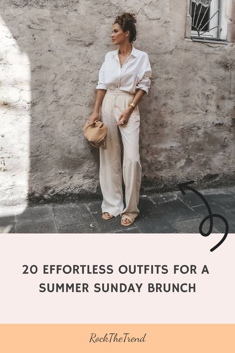 Woman in stylish beige outfit posing against a textured wall, embodying a summer Sunday brunch fashion look. Lunch Dates Outfits, Sunday Lunch Outfit Summer, Brunch Outfit With Sneakers, Lunch Outfits Summer, Lunch Date With Friends Outfits, Family Brunch Outfit, Sunday Summer Outfit, Lunch Date Outfit Summer Casual, Brunch Date Outfit Summer