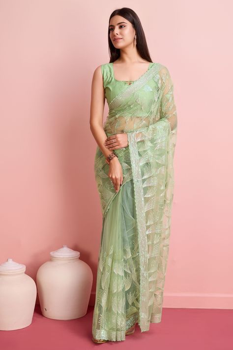 CATALOG: 14097 Price Range Rs. 1085/- Partywear Girlsih Beautiful Sequins Designer Soft Net Fabric Saree Bollywood Style Just click on the link for any assistance: https://wa.me/919409462680 #ShortKurti #CasualWear #Fancy #Ethnic #Designer #Kurti #ShortKurti #Smart #Dress #Saree #SalwarKameez #EthnicDress #LoveForEthnic #FestiveWear #Shopping #Family #Gift #Girlish #Wedding #Function #Party #HerDress #Wardrobe #bollywoodstylefile #Gowns #ReadymadeDress #KurtiBottomSet #coordsetstyle #Lehen... Pastel Green Net Saree, Green Net Saree, Lehenga Bridesmaid, Pista Green, Bridesmaid Saree, Party Sarees, Party Wear Saree, Dress Attire, Casual Saree