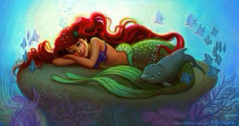 Ariel Little Mermaid with a green tail & lying on a rock art Disney Lines, Ariel Mermaid, Disney Nerd, Disney Princess Ariel, Mermaid Coloring Pages, Mermaids And Mermen, Disney Sleeping Beauty, Disney Ariel, Mermaid Coloring