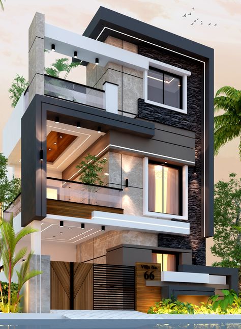 Elevation Colour Combination Indian, Bunglow Elevation Modern, Indian House Exterior Design, 3 Storey House Design, Small House Elevation, House Balcony Design, Modern Small House Design, Small House Elevation Design, Building House Plans Designs