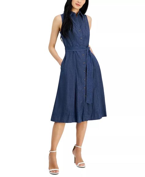 Anne Klein - Women's Sleeveless Denim Midi Shirtdress Shirtdress, Anne Klein, Jeans Dress, Pick Up, In Store, Buy Online, Free Shipping, Dresses