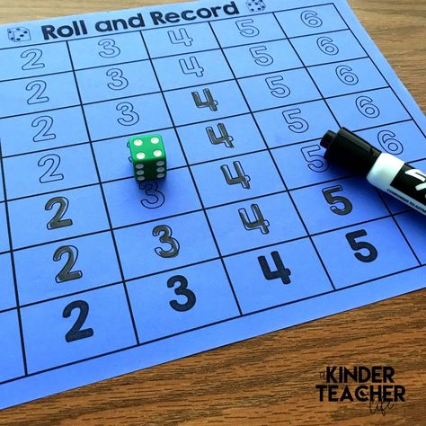 Roll and Record math center activity - students roll the dice and trace the number to show how many dots. A hands-on subitizing lesson for primary learners. Learning Centers Preschool, Preschool Math Games, Numbers Kindergarten, Prek Math, Math Center Activities, Primary Teaching, Kindergarten Math Activities, Math Work, Roll The Dice