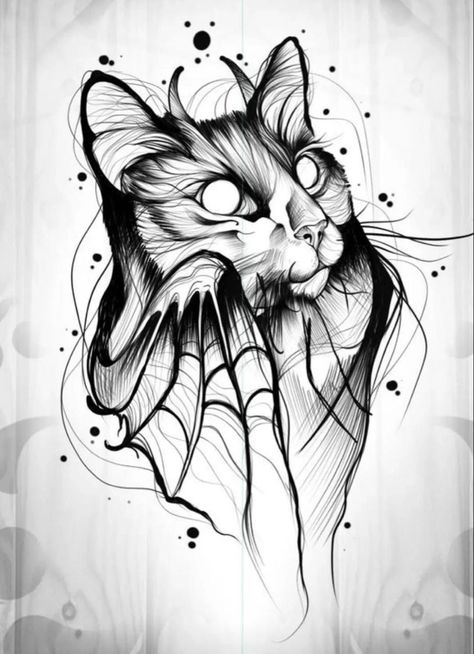 Cat Face Tattoos, Fake Skin Tattoo, Skin Tattoo, Fake Skin, Black Cat Tattoos, Creepy Cat, Demon Tattoo, Flash Tattoo Designs, Cat Tattoos