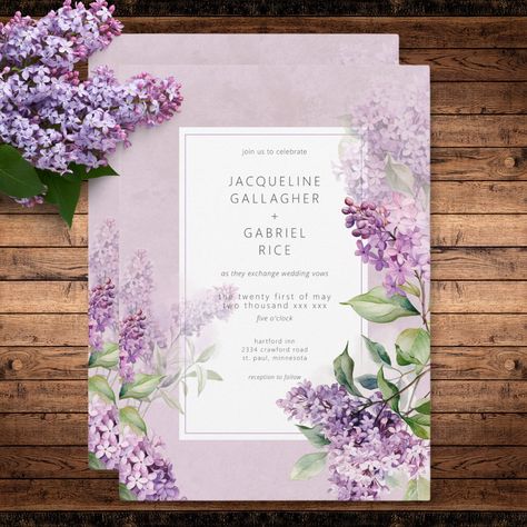 Sage Green And Lilac Wedding Theme, Wedding Motif Color, Watercolor Lilacs, Purple Sets, Lilac Wedding Themes, Stationary Aesthetic, Lilac Wedding Invitations, Purple And Green Wedding, Purple Invitations