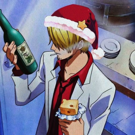 Anime icon Sanji Christmas One Piece Anime Crismas Icon, Sanji Christmas Icons, Zoro Christmas Pfp, New Year Pfp Anime, Sanji Christmas Pfp, Anime New Year Icon, Christmas Anime Characters, Anime Christmas Icon, One Piece Christmas Pfp