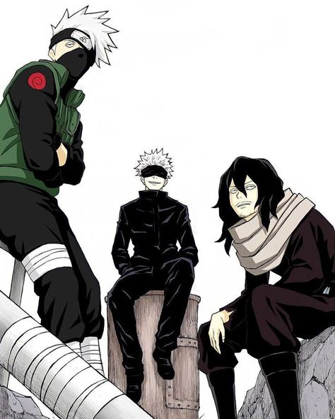 Crossover Naruto/ jujutsu kaisen/ Boku no hero academia Bottom Dabi, Kakashi Gojo, Naruto Jujutsu Kaisen, Eraser Head, Naruto Oc Characters, Kakashi Hatake, Gojo Satoru, Anime Crossover, Cool Anime Pictures