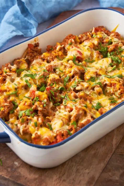 Taco Potato Casserole, Beef Potato Casserole, Loaded Potato Casserole, Baked Tacos Recipe, Grilled Chicken Marinade, Meat Casserole, Potato Tacos, Seasoned Potatoes, Baked Potato Casserole