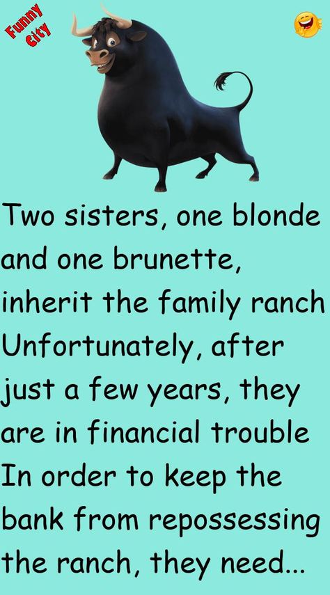 Two sisters, one blonde and one brunette, inherit the family ranchUnfortunately, after just a few years, they are in financial troubleIn order to keep the bank from repossessing the r.. #funny, #joke, #humor Funny Christmas Quotes Humor, Blonde Humor, Sister Jokes, Barbie Jokes, Bar Jokes, Jokes About Men, Funny City, Couples Jokes, Blonde Jokes