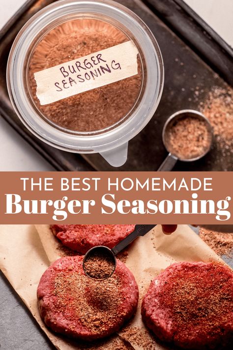 Unlock the secret to the best burgers with this Homemade Burger Seasoning recipe! Easy to make with simple spices already in your pantry, it gives you perfectly seasoned burger patties every time. Burger Meat Seasoning, Seasoning Burger Patties, Best Burger Recipe Seasoning, Seasoning Hamburger Patties, Seasoning For Hamburger Patties, Hamburger Patty Seasoning, Season Burger Patties, Burger Patty Seasoning, Homemade Burgers Patties