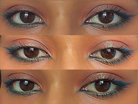 Deepset Eyes Makeup, Undereye Shadow Look, Reverse Eyeshadow, Colorful Under Eye Makeup, Blue Under Eye Makeup, Cool Toned Eyeshadow Looks, Blue Mascara Makeup, Eyeshadow Wing, Smoked Liner