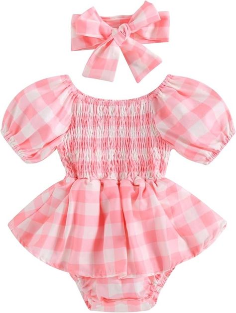 Amazon.com: Infant Baby Girls Romper Dress Dot Pattern Short Sleeve Ruched Jumpsuits Skirts Hem Bodysuits Headband: Clothing, Shoes & Jewelry Plaid Romper, Summer Playsuit, Ruffle Jumpsuit, Jumpsuit Pattern, Jumpsuit Skirt, Summer Patterns, Romper Dress