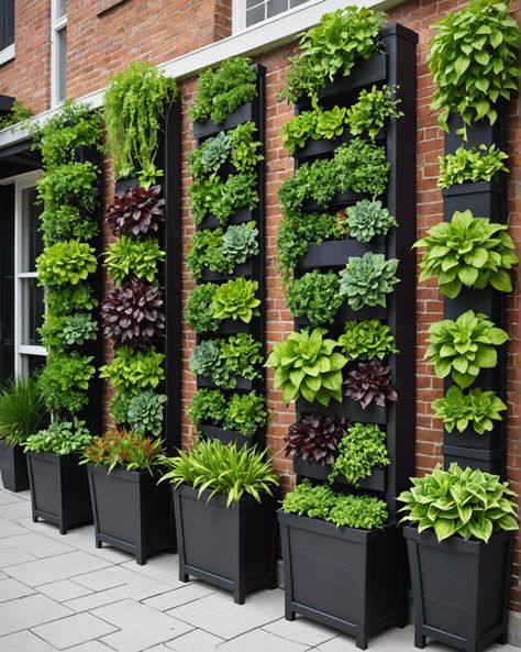 Vertical garden ideas for small spaces! Find 20 beautiful and easy tall planter ideas for vertical gardens to maximize space. Get creative with these inspiring designs! Vertical Garden Design Outdoors, Small Yard Garden Ideas, Patio With Plants, Kitchen Garden Ideas, Grow Wall, Vertical Herb Gardens, Garden Ideas For Small Spaces, Vertical Garden Wall Planter, Garden Wall Planter