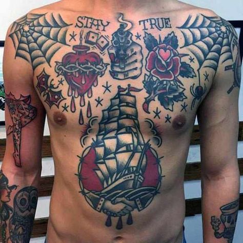 Tattoos Spider, Heart Web, Traditional Chest Tattoo, Sacred Heart Tattoo, Traditional Heart Tattoos, Traditional Chest, Traditional Heart, Spider Web Tattoo, Traditional Tattoo Old School