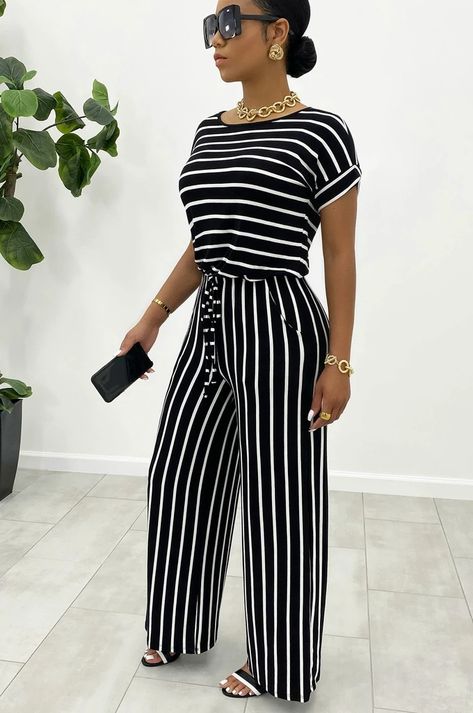 Read Between The Lines, 2piece Outfits, Famous Dress, Black Unicorn, Stripe Outfits, Cheap Fabric, Jumpsuit Outfit, Classy Work Outfits, Style Challenge