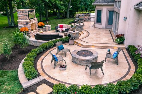 Patio With Fire Pit, Patio Plans, Concrete Patio Designs, Patio Pavers Design, Patio Deck Designs, Outdoor Patio Designs, Backyard Fireplace, Backyard Renovations, Backyard Remodel