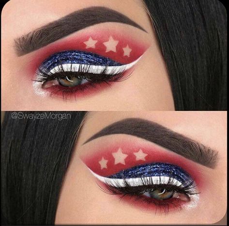 Patriotic Makeup Eye, 4th Makeup, Patriotic Makeup, July Makeup, 4th Of July Makeup, Festival Make Up, Drugstore Makeup Tutorial, Holiday Makeup Looks, Viria