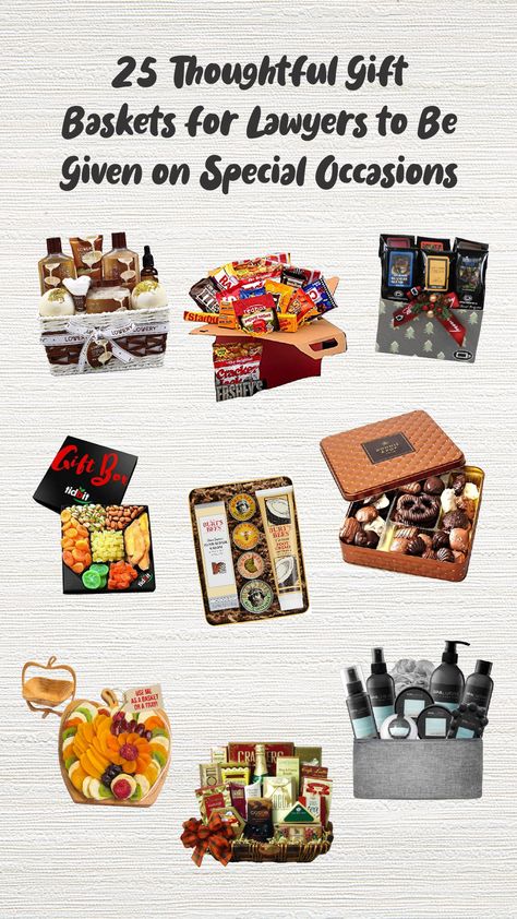 There are a lot of gift baskets for lawyers in the market. Some of the gift baskets contain delicious foods, while others contain memorable and meaningful items for lawyers. We even found cool gift baskets for law students too! Getting pumped already? Then wait no more and let’s find the best gift basket for you to pick! #christmasideas #giftideas #thebestgift #christmasgiftideas #usefulgifts #christmasgift #gifts #giftsforchristmas #coolgifts Best Gift Baskets, Law Students, Halloween Baskets, Snack Gift, Work Anniversary, Spa Gift Box, Professional Gifts, Burts Bees, Spa Gifts