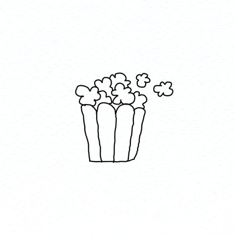 Popcorn Line Art, Popcorn Line Drawing, Popcorn Tattoo Ideas, Popcorn Drawing Simple, Cute Popcorn Drawing, Popcorn Tattoo, Popcorn Doodle, Popcorn Icon, Popcorn Vector