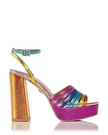 EDITORIAL - Night Out - Bloomingdale's Rainbow Heels, Block Heel Platform Sandals, Fashion Shoes Sandals, Shoes Heels Classy, Fun Heels, Gorgeous Heels, Platform Block Heels, Aesthetic Shoes, Sophia Webster