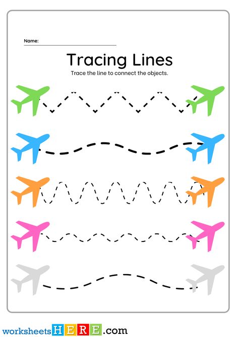 Tracing Lines Worksheet, Trace the Lines with Planes PDF Worksheet For Kindergarten - WorksheetsHere.com Lines Worksheet, Trace The Lines, Drawing For Children, Process Drawing, Worksheet For Kindergarten, Love The Process, Tracing Lines, Children Drawing, Buses And Trains