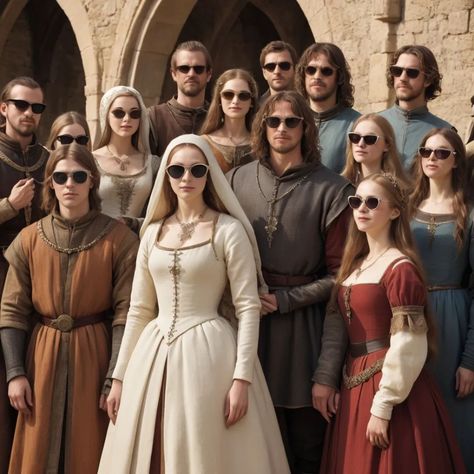 When the Past meet the Present in one picture : 😎 Medieval men and women wearing sunglasses and taking souvenir photos . . . Follow us @ai_gallery6 . #aifashion #aiartmaker #aicharacter #aicharacters #digitalfashion #digitalart #digitalart #fashion #pastday #presentday #sun #sunglasses #medieval #menandwomen Women Wearing Sunglasses, Medieval Shows, Medieval Men, Yearbook Ideas, One Picture, Wearing Sunglasses, Present Day, The Present, Yearbook