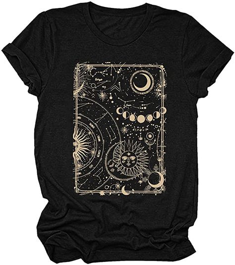 Moon Shirts, Women Short Sleeve Shirt, Tarot Aesthetic, Boho Celestial, Tumblr T Shirt, Celestial Print, Women Shirt Top, Moon Shirt, Funny Shirts Women