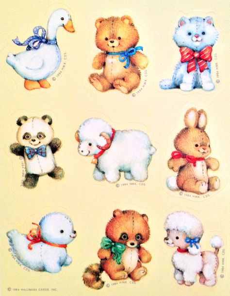 Hallmark stuffed animal stickers Hallmark Stickers, Animals Stickers, Vintage Stickers, Cute Animal Illustration, Sarah Kay, Felt Board, Animal Painting, Stuffed Toys, Animal Stickers