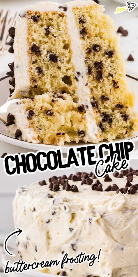 Our chocolate chip cake is a delectable flavor experience with two layers of moist cake studded with sweet chocolate chips and topped with creamy buttercream frosting. Chocolate Cake With Chocolate Chips, Cake With Chocolate Chips, Chocolate Chip Cake Recipe, Fluffy Layers, Birthday Cake Flavors, Chocolate Sheet Cake, Chocolate Chip Cake, Moist Cake, Recipes Chocolate