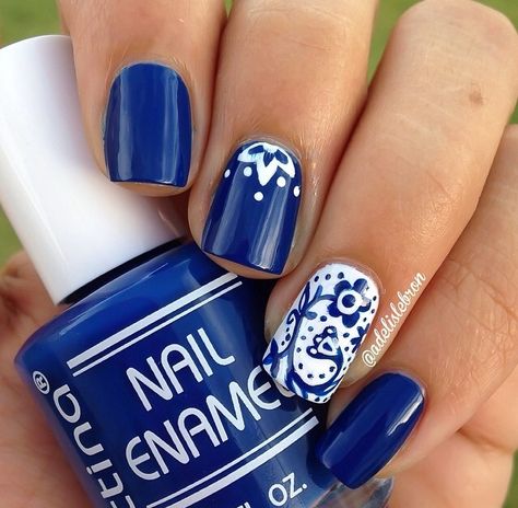 Blue French With Accent Nail, Boho Nail Designs, Accent Nail, Blue French, Nails Blue, Stamping Nail Art, Girls Nails, Accent Nails, Fancy Nails