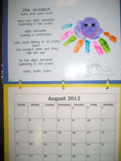 Handprint Calander, Parent Gifts For Christmas, July Poem, July Themes, Homemade Calendar, Handprint Calendar, Preschool Calendar, Christmas Preschool, Infant Room